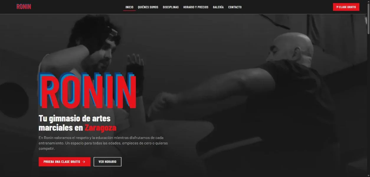Portada de la web de Ronin Artes Marciales, gimnasio de Zaragoza